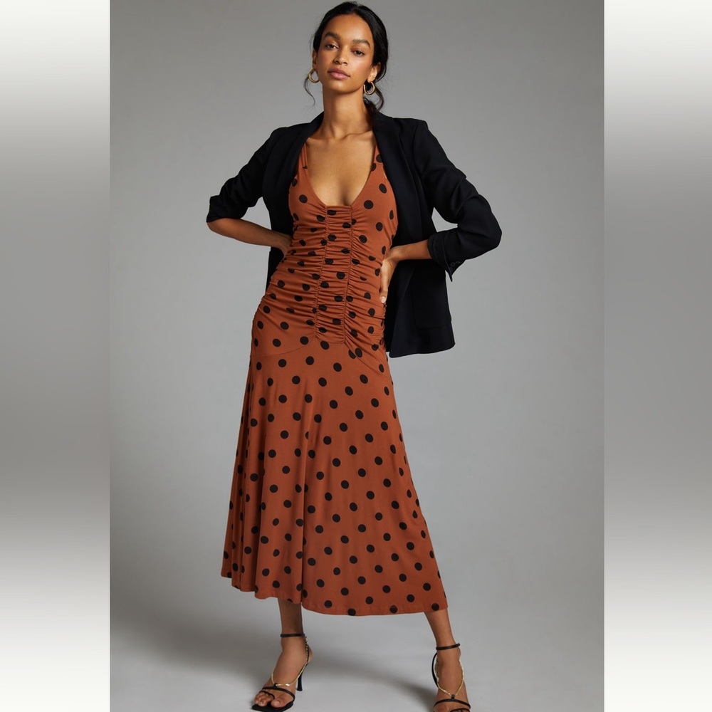 Anthropologie (Maeve) sleeveless ruched dress still on the Anthro website